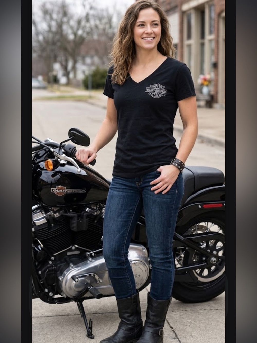 Harley-Davidson Black V-Neck Short Sleeve Tee